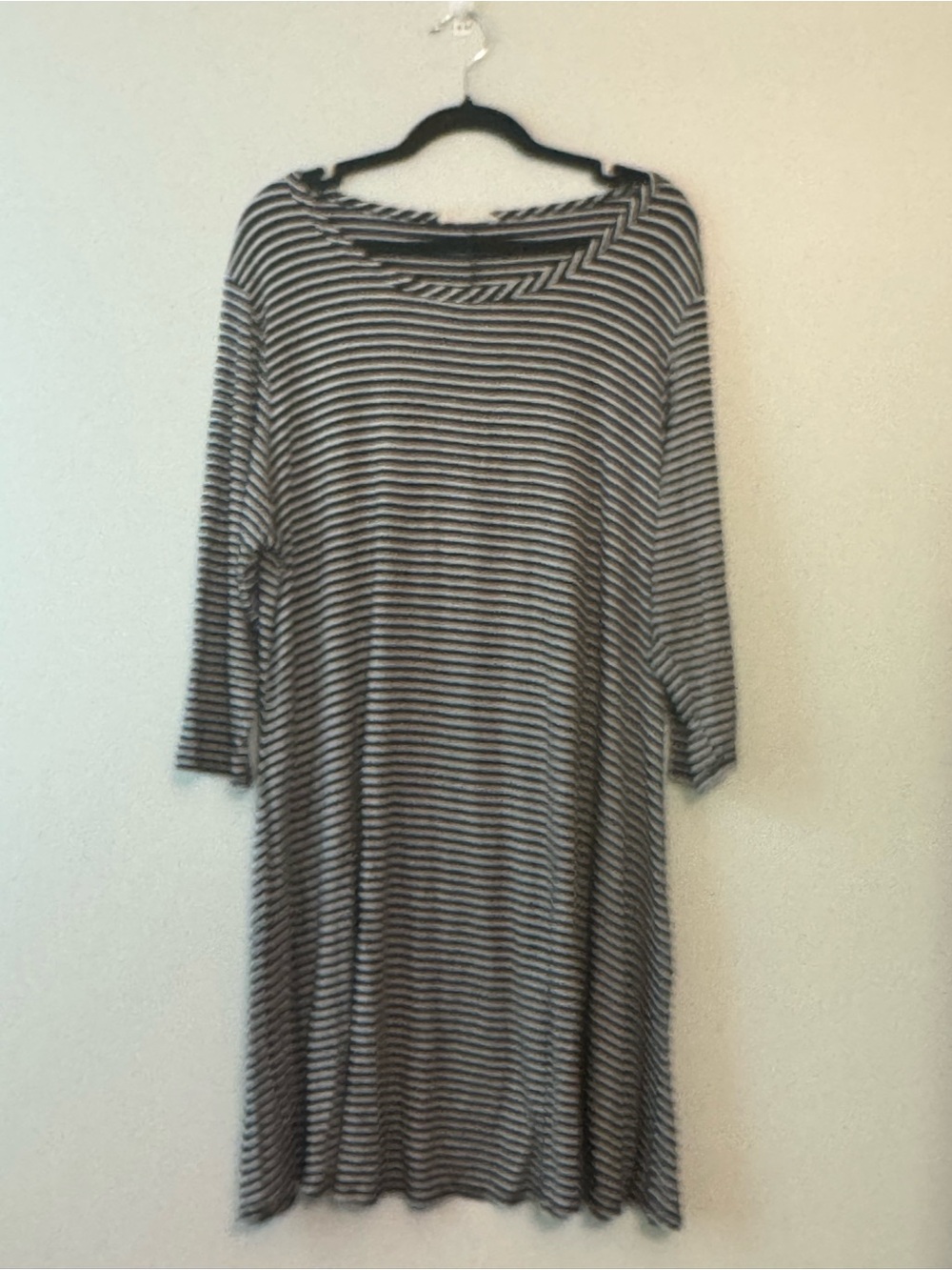 Black and White Striped Long-Sleeve A-Line Dress